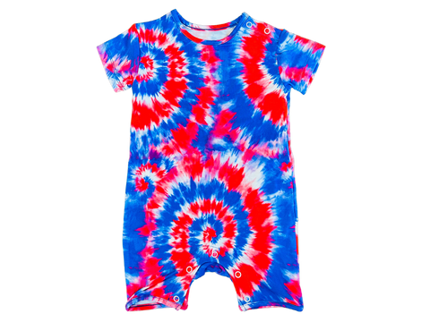 Red, White and Blue Tie-Dye Bamboo Short Sleeve Short Romper