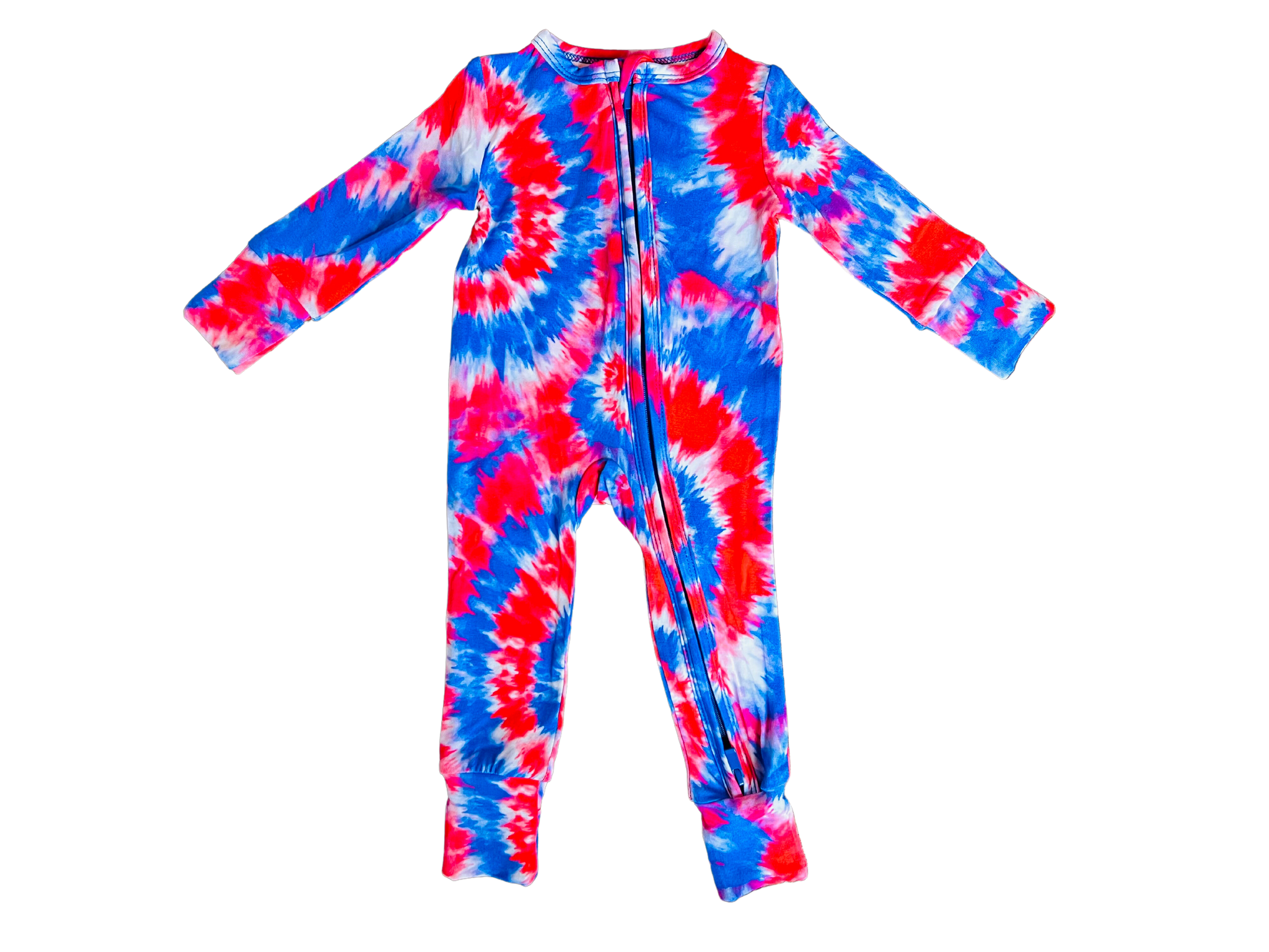 Red, White and Blue Tie-Dye One-Piece Bamboo Viscose Footie/Romper