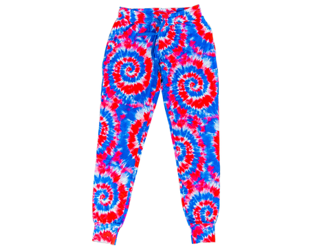 Red, White and Blue Tie Dye Adult Women's (unisex) Joggers