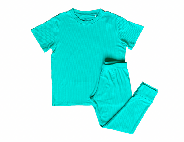 Kids Teal Ribbed Everyday T-shirt & Jogger set