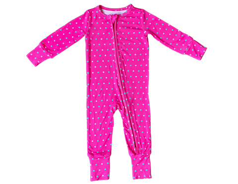 Pink Polka Dot One-Piece Bamboo Viscose Footie/Romper