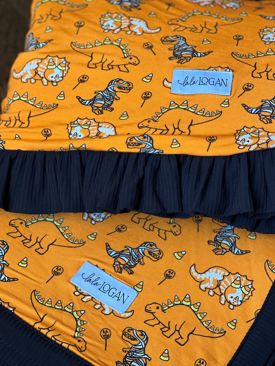 Halloween Dino Blanket with Ruffles LaLaLogan