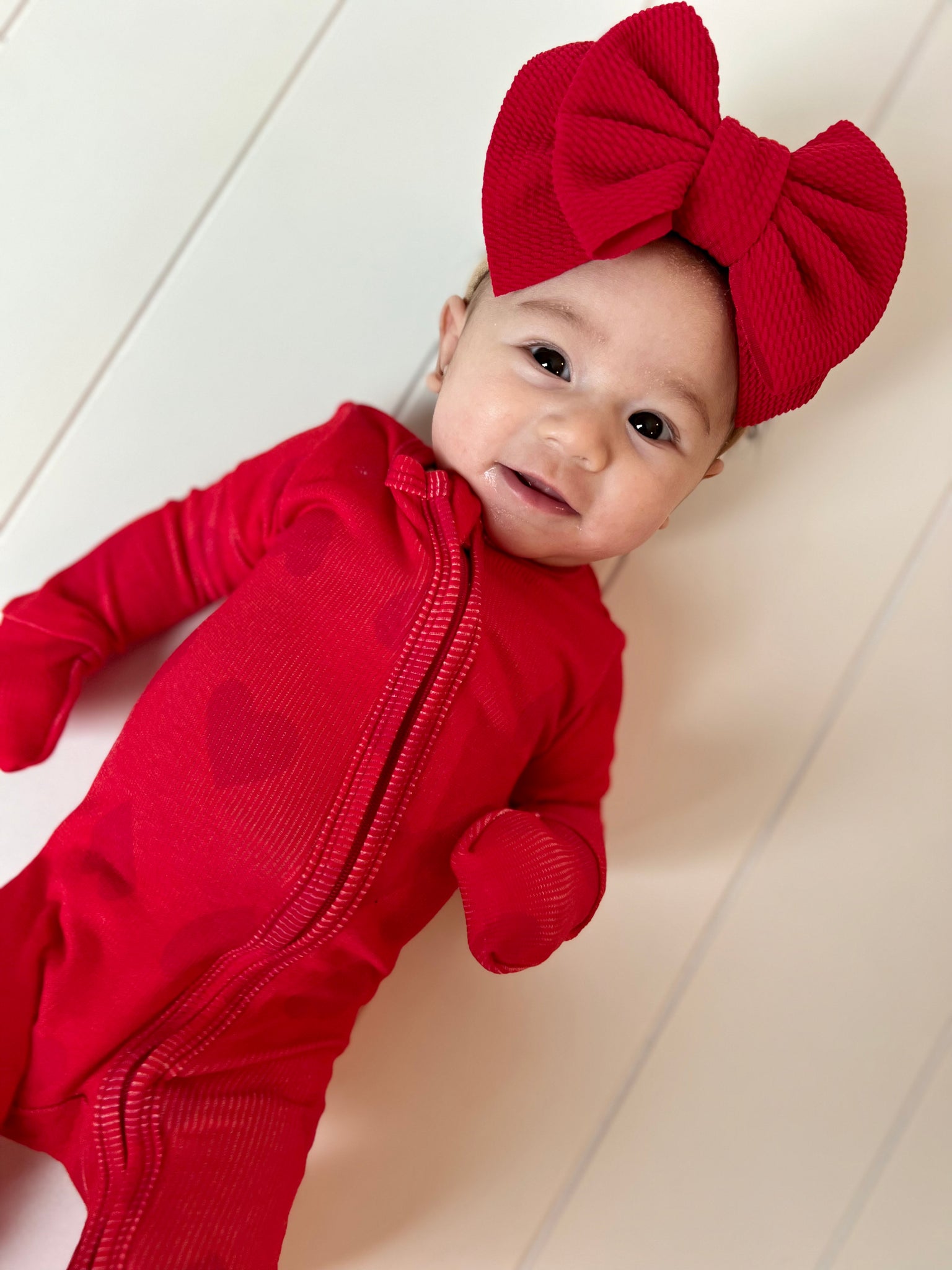 Ribbed Red Hearts One-Piece Bamboo Viscose Footie/Romper