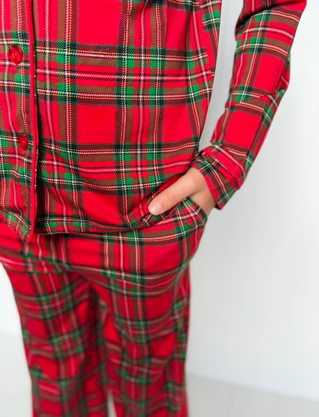 Kid's Red Plaid Two-Piece Button Down Bamboo Viscose Lounge Set