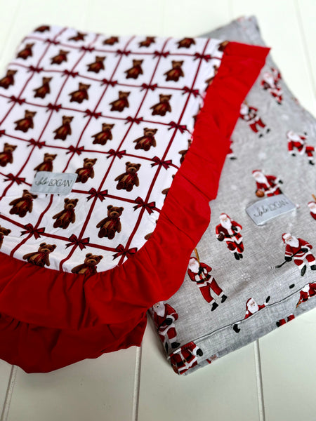 Vintage Teddy Blanket with Red backside and Ruffles