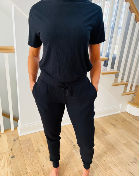 Black Ribbed Bamboo Adult Women's (unisex) Joggers