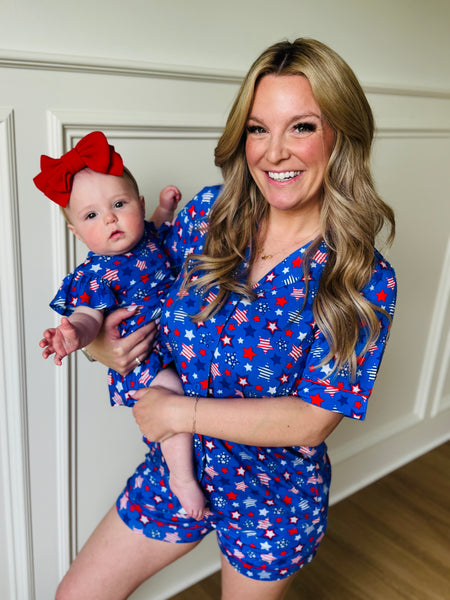 Women's Red, White & Blue Stars Short Sleeve and Shorts Pajama Set