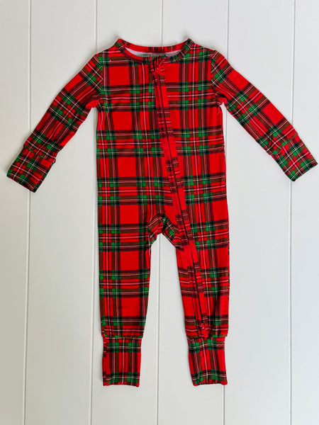 Red Plaid One-Piece Bamboo Viscose Footie/Romper