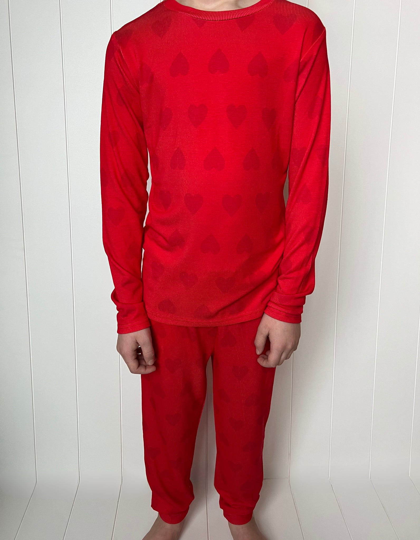 Kids Everyday Loose Ribbed Red Hearts Jogger & Long Sleeve Shirt Set