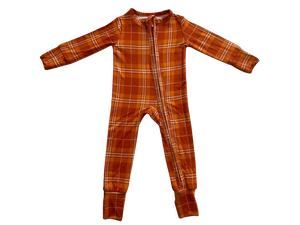 Fall Plaid One-Piece Bamboo Viscose Footie/Romper