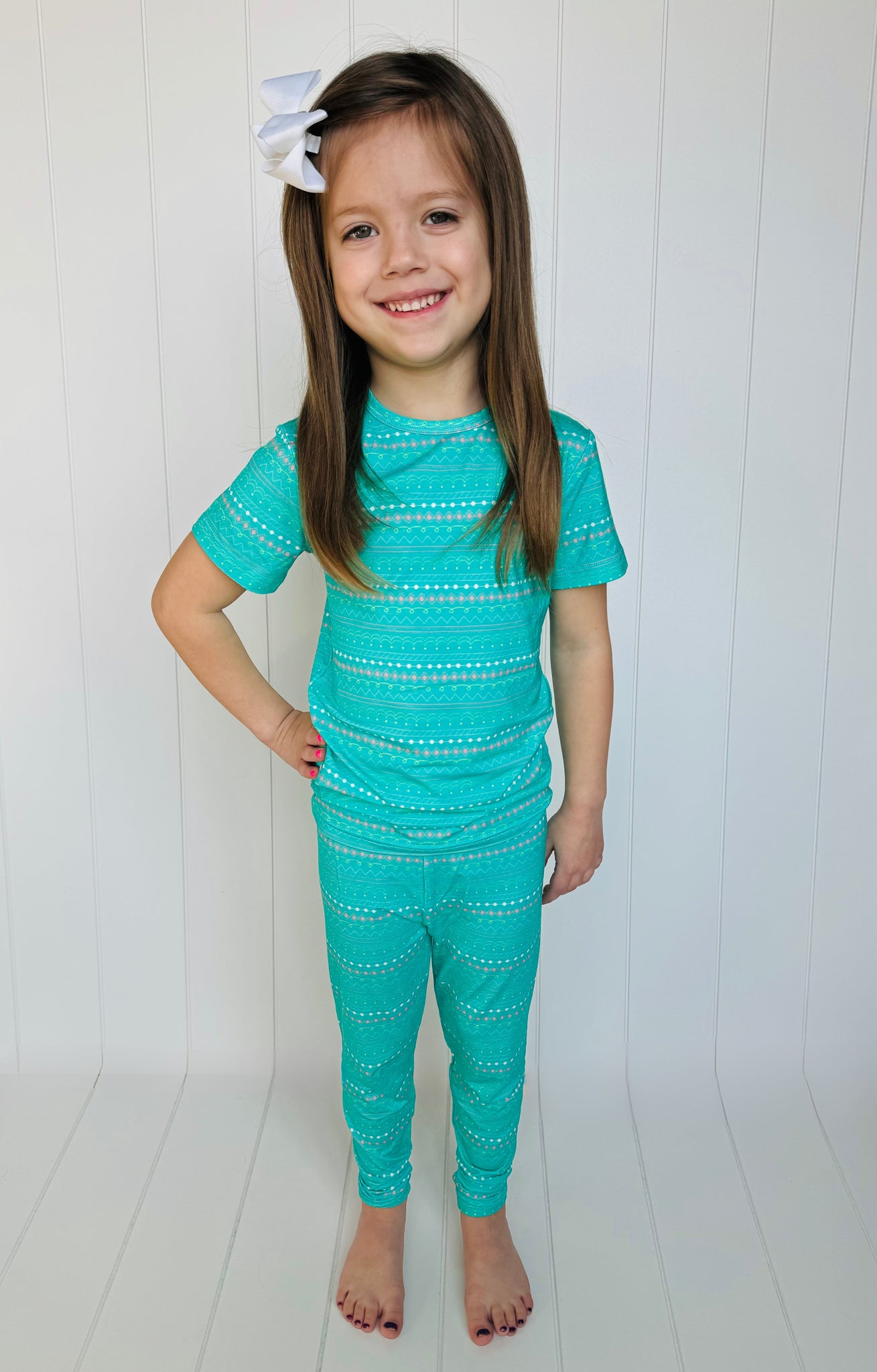 Spring Aqua/Turquoise Easter Egg T-shirt & Pants Two-Piece Bamboo Viscose Pajama Set