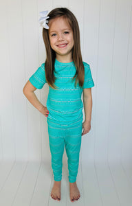 Spring Aqua/Turquoise Easter Egg T-shirt & Pants Two-Piece Bamboo Viscose Pajama Set