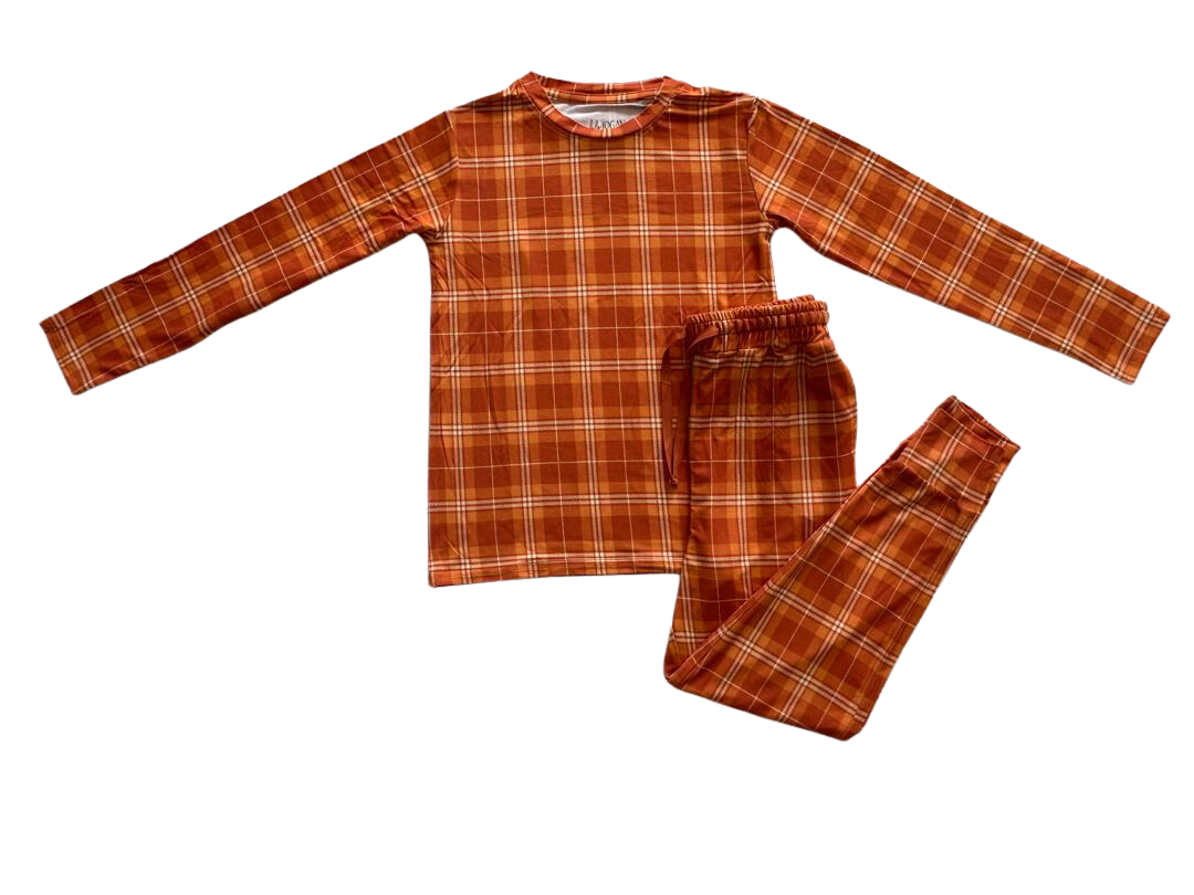 Kids Everyday Loose Fall Plaid Jogger & Long Sleeve Shirt Set