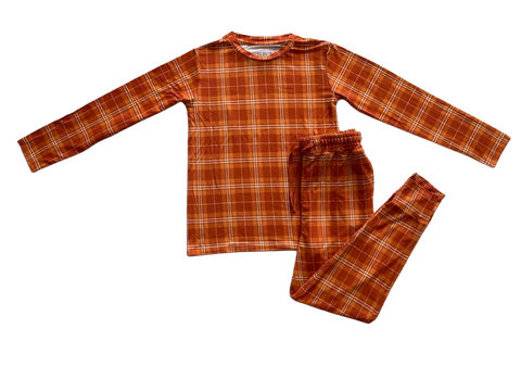 Kids Everyday Loose Fall Plaid Jogger & Long Sleeve Shirt Set