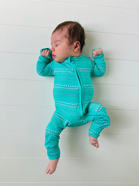 Spring Aqua/Turquoise Easter Egg One-Piece Bamboo Viscose Footie/Romper