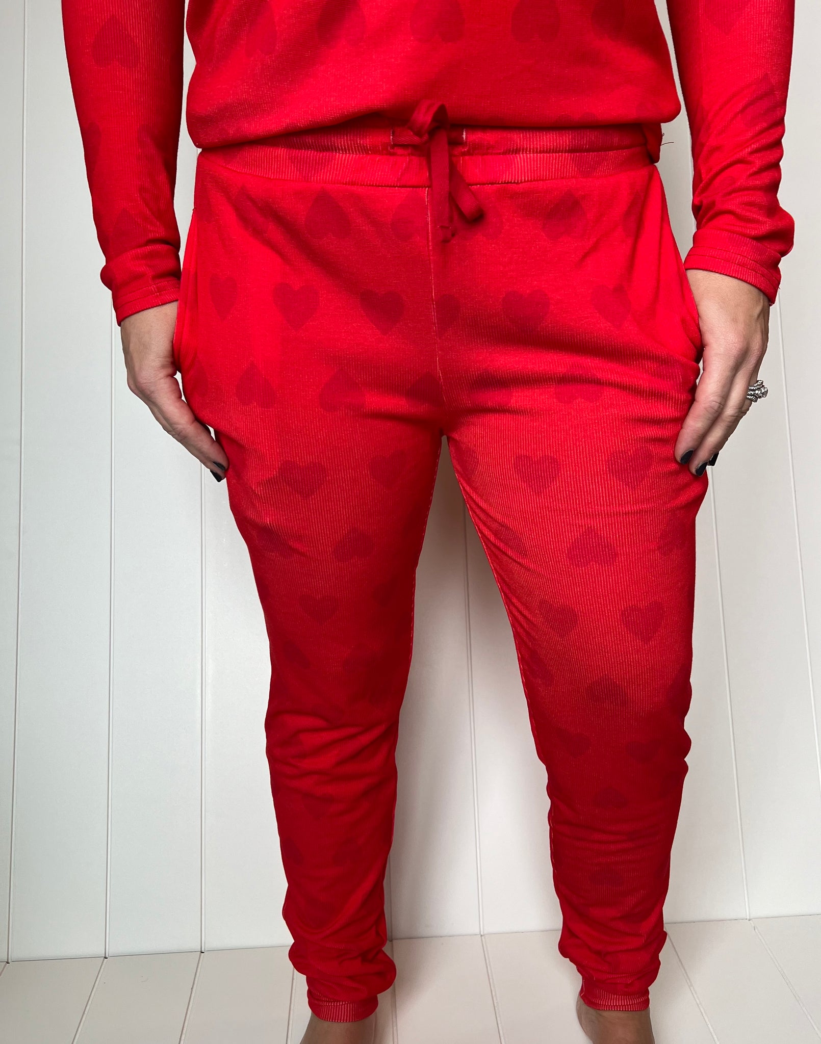 Ribbed Red Hearts Adult Women's (unisex) Joggers