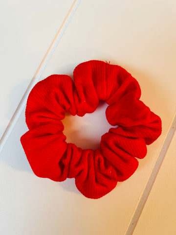 Ribbed Red Hearts Hair Scrunchie