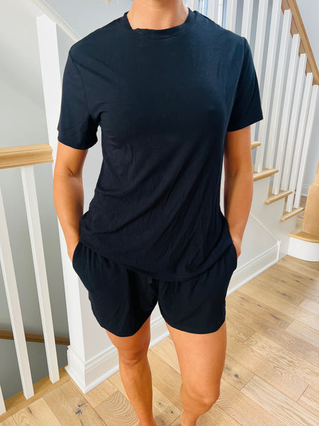 Adult Black Ribbed Bamboo T-Shirt