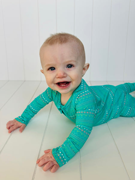 Spring Aqua/Turquoise Easter Egg One-Piece Bamboo Viscose Footie/Romper