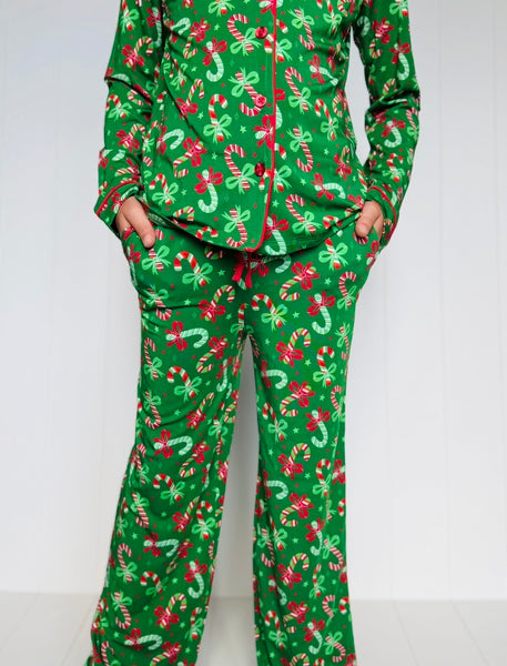 Kid's Candy Cane Two-Piece Button Down Bamboo Viscose Lounge Set