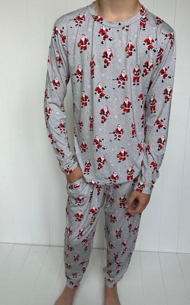 Kids Everyday Loose Sports Santa Bamboo Jogger & Long Sleeve Shirt Set