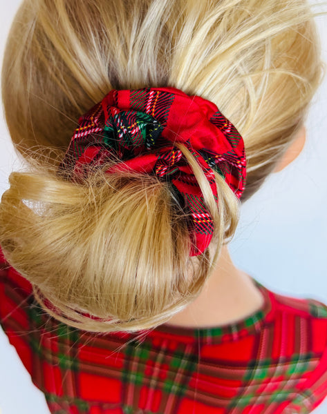 Red Plaid Bamboo Hair Scrunchie