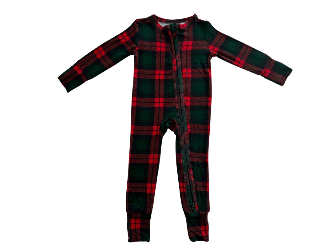 Holiday Plaid One-Piece Bamboo Viscose Footie/Romper