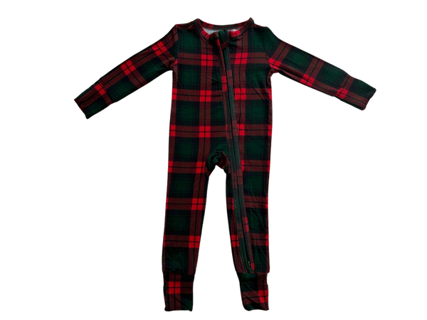 Holiday Plaid One-Piece Bamboo Viscose Footie/Romper