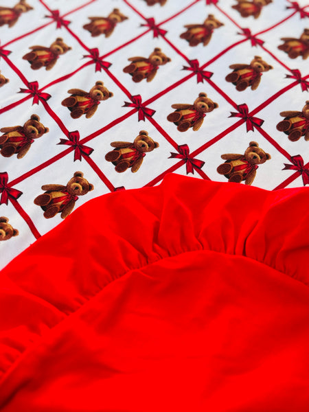Vintage Teddy Blanket with Red backside and Ruffles