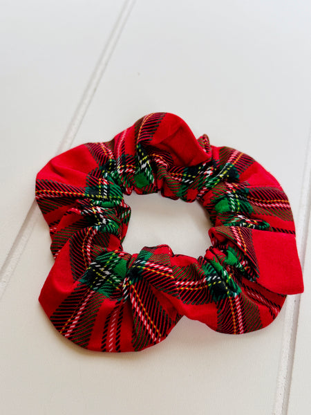 Red Plaid Bamboo Hair Scrunchie