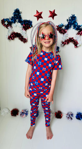 Patriotic Smiles T-shirt & Pants Two-Piece Bamboo Viscose Pajama Set