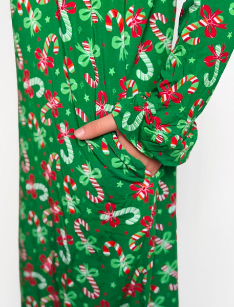 Candy Cane Bamboo Tea Length Dress (with pockets)