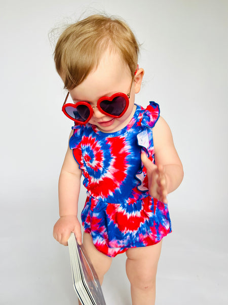 Red, White and Blue Tie-Dye Bamboo Bubble Romper