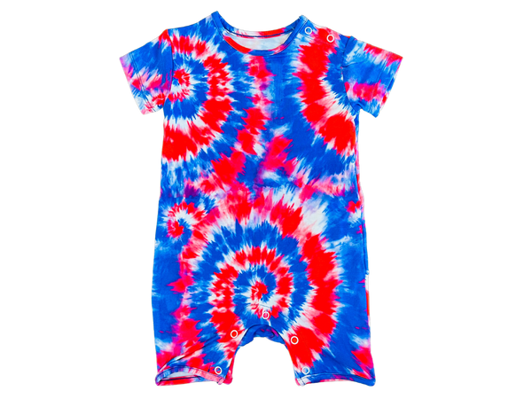 Red, White and Blue Tie-Dye Bamboo Short Sleeve Short Romper