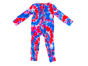Red, White and Blue Tie-Dye One-Piece Bamboo Viscose Footie/Romper