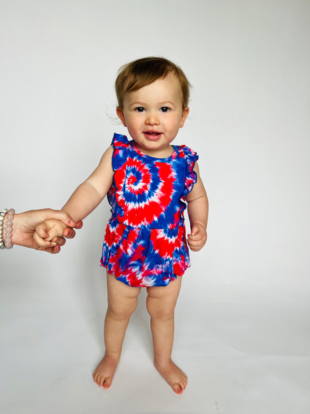 Red, White and Blue Tie-Dye Bamboo Bubble Romper