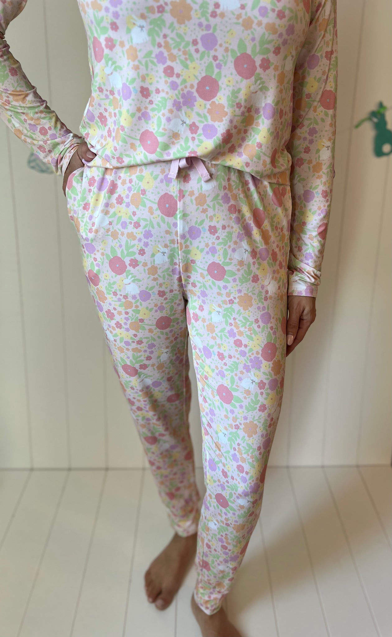 Kids Everyday Loose Floral Bunny Jogger & Long Sleeve Shirt Set