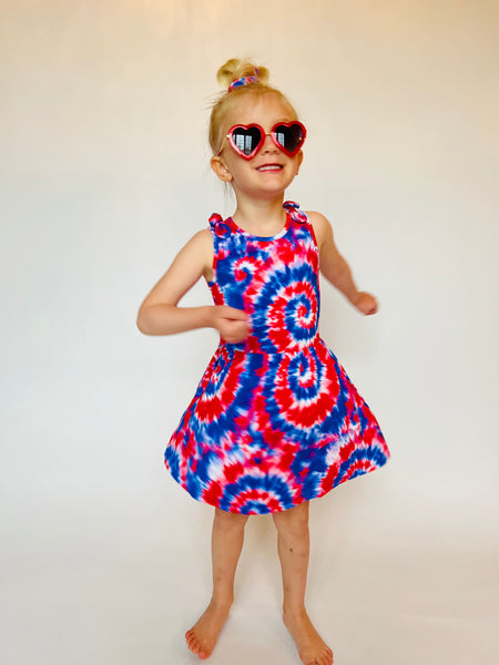 Red, White and Blue Tie Dye Bamboo Sundress