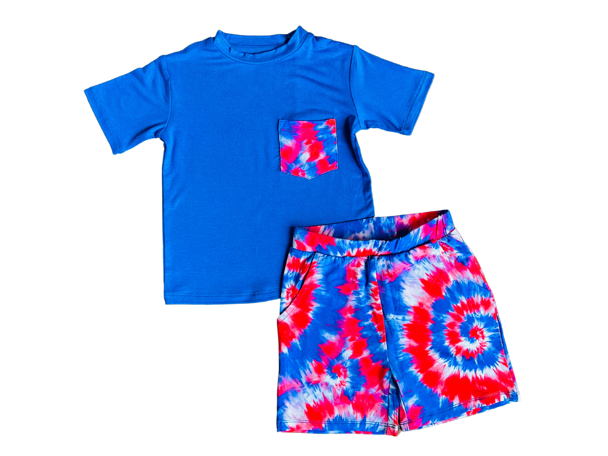 Kids Everyday Red, White and Blue Tie Dye T-Shirt and Shorts Set