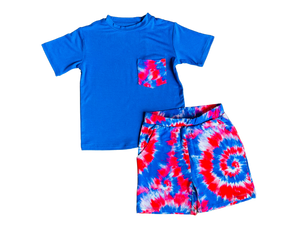 Kids Everyday Red, White and Blue Tie Dye T-Shirt and Shorts Set