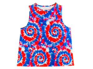 Women's Red, White and Blue Tie-Dye Bamboo Tank