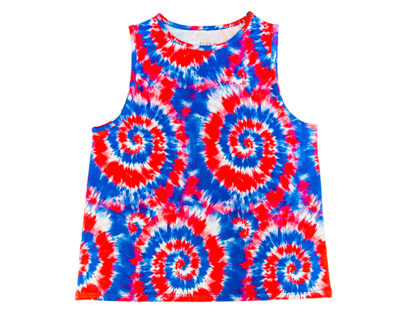 Women's Red, White and Blue Tie-Dye Bamboo Tank