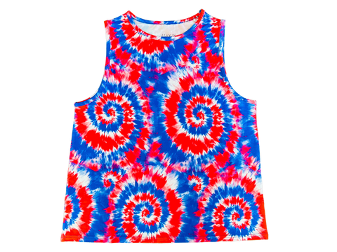 Women's Red, White and Blue Tie-Dye Bamboo Tank