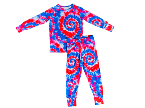 Red, White and Blue Tie Dye Two-Piece Bamboo Viscose Pajama Set