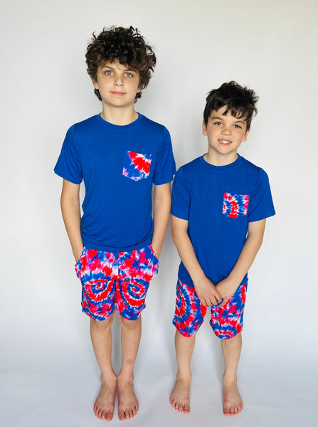 Kids Everyday Red, White and Blue Tie Dye T-Shirt and Shorts Set