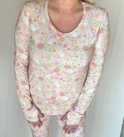 Floral Bunny Women's Bamboo Top (with thumb holes)