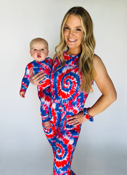 Women's Red, White and Blue Tie-Dye Bamboo Tank