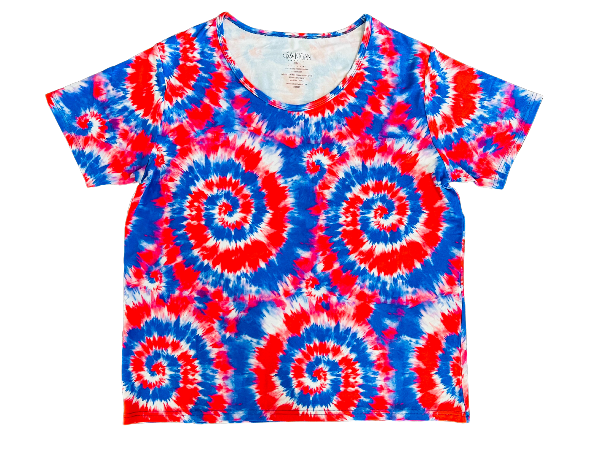 Adult Red, White and Blue Tie Dye Scoop Neck T-Shirt