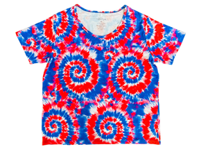 Adult Red, White and Blue Tie Dye Scoop Neck T-Shirt
