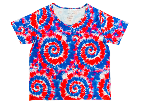 Adult Red, White and Blue Tie Dye Scoop Neck T-Shirt